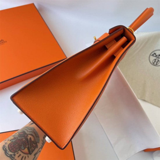 Hermes Hermès Kelly 28cm Epsom Ck93 Orange Waxed Thread Gold Hardware Out of Stock Hand-Stitched