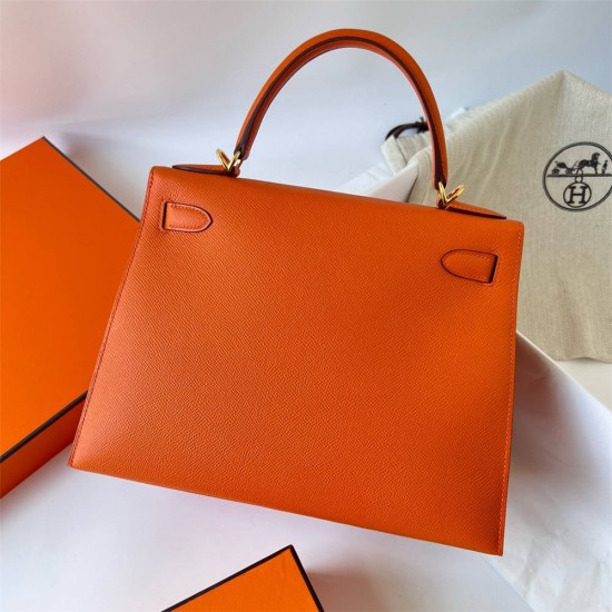 Hermes Hermès Kelly 28cm Epsom Ck93 Orange Waxed Thread Gold Hardware Out of Stock Hand-Stitched