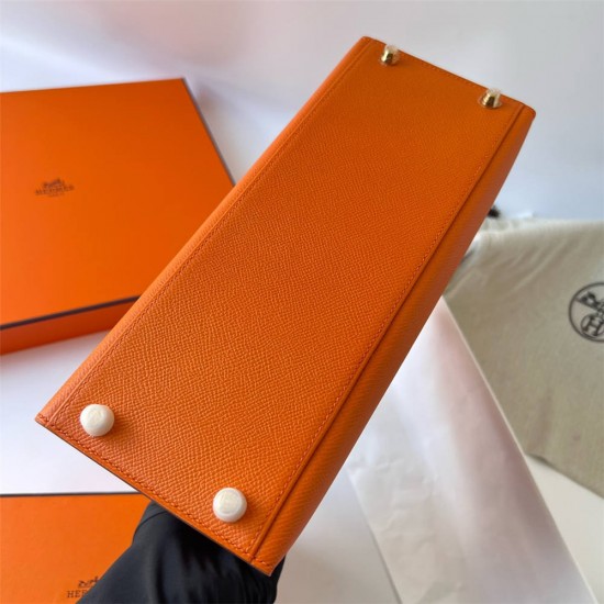 Hermes Hermès Kelly 28cm Epsom Ck93 Orange Waxed Thread Gold Hardware Out of Stock Hand-Stitched