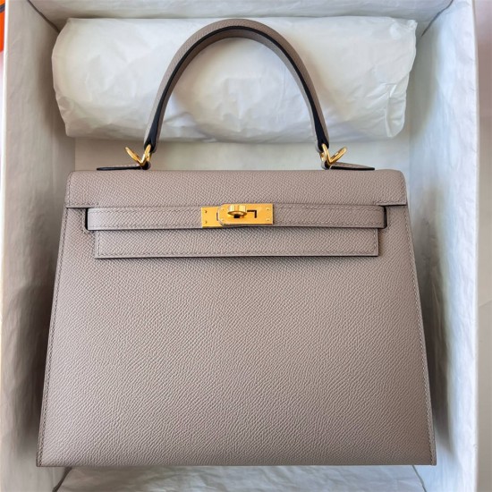 Hermes Hermès Kelly 25cm Epsom M8 Asphalt Grey Waxed Thread Gold Hardware Hand-Stitched