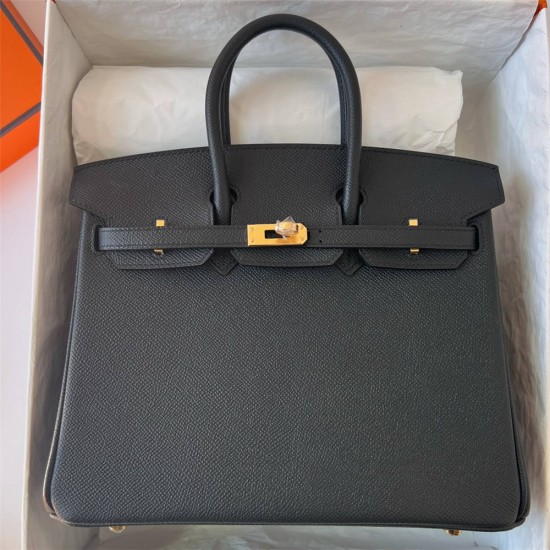 Hermes Hermès Birkin 25cm Epsom Ck89 Black Waxed Thread Gold Hardware Hand-Stitched