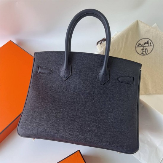 Hermes Hermès Birkin 30cm Togo 2Z Midnight Blue Waxed Thread Silver Hardware Hand-Stitched