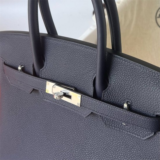 Hermes Hermès Birkin 30cm Togo 2Z Midnight Blue Waxed Thread Silver Hardware Hand-Stitched