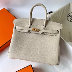 Hermes Hermès Birkin 25cm Togo Ck10 Milk White Waxed Thread Gold Hardware Hand-Stitched