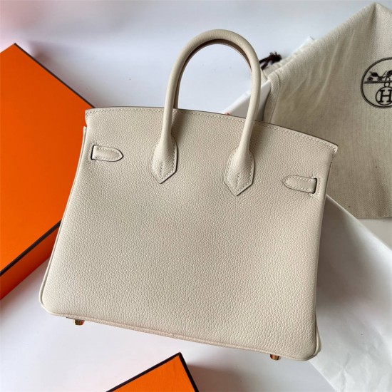 Hermes Hermès Birkin 25cm Togo Ck10 Milk White Waxed Thread Gold Hardware Hand-Stitched