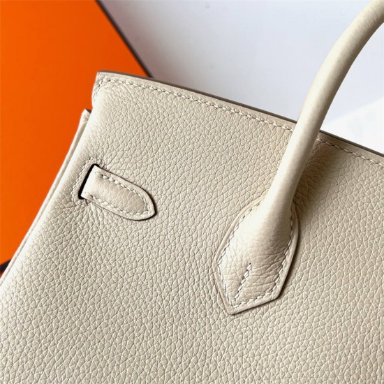 Hermes Hermès Birkin 25cm Togo Ck10 Milk White Waxed Thread Gold Hardware Hand-Stitched