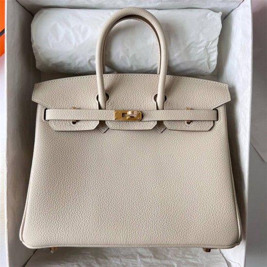 Hermes Hermès Birkin 25cm Togo Ck10 Milk White Waxed Thread Gold Hardware Hand-Stitched