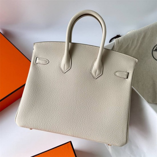 Hermes Hermès Birkin 25cm Togo Ck10 Milk White Waxed Thread Gold Hardware Hand-Stitched