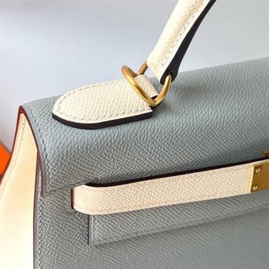 Hermes Hermès Kelly 28cm Epsom 8U Glacier Blue with I2 Cream White Waxed Thread Satin Gold Hardware Hand-Stitched