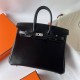 Hermes Hermès Birkin 25cm Box Leather Ck89 Black Waxed Thread Silver Hardware Hand-Stitched