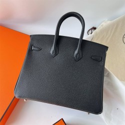 Hermes Hermès Birkin 25cm Epsom Ck89 Black Waxed Thread Silver Hardware Hand-Stitched