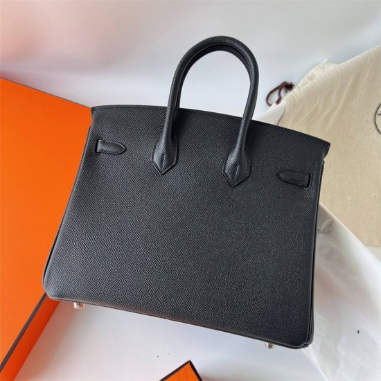 Hermes Hermès Birkin 25cm Epsom Ck89 Black Waxed Thread Silver Hardware Hand-Stitched