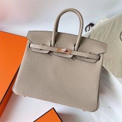 Hermes Hermès Birkin 25cm Togo Ck81 Dove Grey Waxed Thread Rose Gold hardware Hand-Stitched