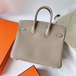 Hermes Hermès Birkin 25cm Togo Ck81 Dove Grey Waxed Thread Rose Gold hardware Hand-Stitched