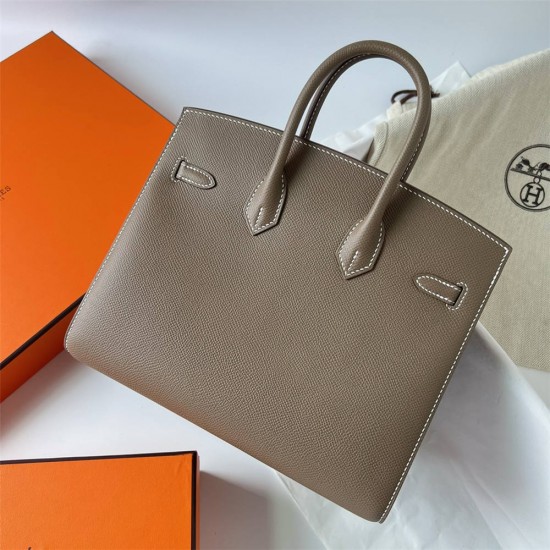 Hermes Hermès Birkin 25cm Sellier External Stitching Epsom Ck18 Elephant Grey Waxed Thread Silver Hardware Hand-Stitched