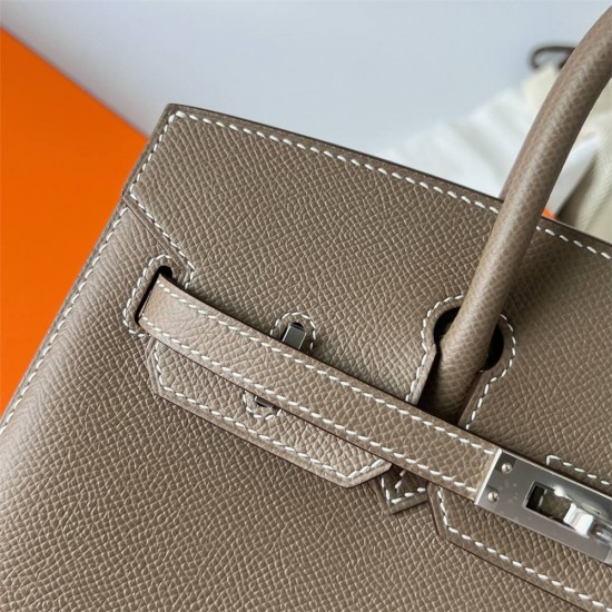 Hermes Hermès Birkin 25cm Sellier External Stitching Epsom Ck18 Elephant Grey Waxed Thread Silver Hardware Hand-Stitched