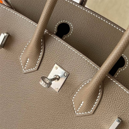 Hermes Hermès Birkin 25cm Sellier External Stitching Epsom Ck18 Elephant Grey Waxed Thread Silver Hardware Hand-Stitched