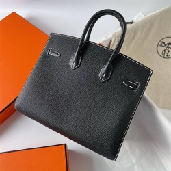 Hermes Hermès Birkin 25cm Sellier External Stitching Epsom Ck89 Black Waxed Thread Silver Hardware Hand-Stitched