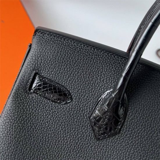 Hermes Hermès Birkin 30cm Touch Togo Calfskin Glossy Surface Mississippi Alligator Ck89 Black Waxed Thread Silver Hardware Out of Stock Hand-Stitched