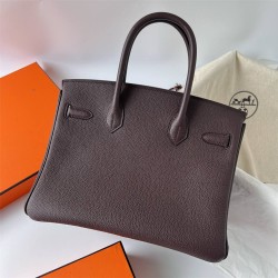 Hermes Hermès Birkin 30cm Togo Ck46 Ebony Waxed Thread Silver Hardware Hand-Stitched