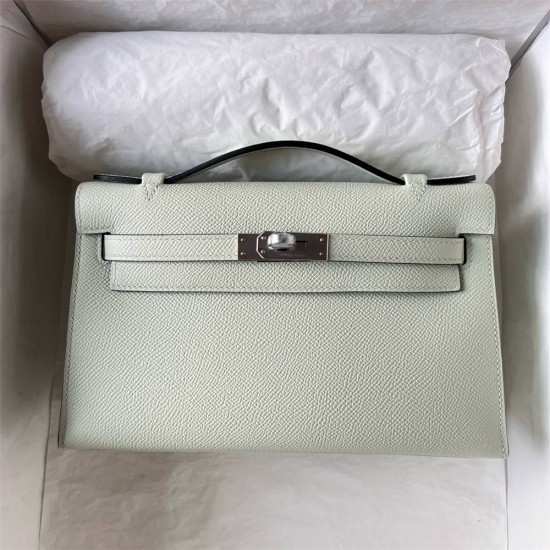 Hermes Hermès Mini Kelly 22cm Epsom 0S Bubble Green Waxed Thread Silver Hardware Hand-Stitched