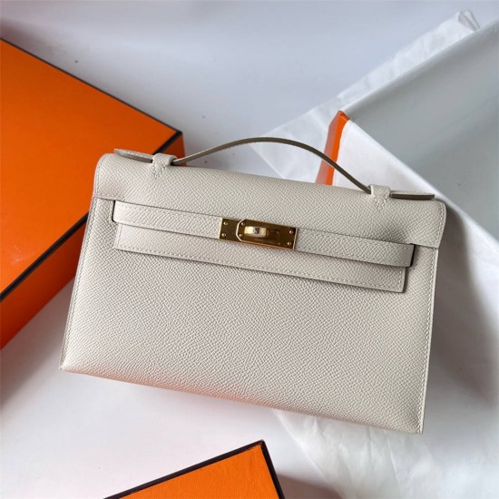 Hermes Hermès Mini Kelly 22cm Epsom Ck10 Milk White Waxed Thread Gold Hardware Hand-Stitched