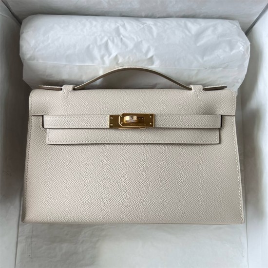 Hermes Hermès Mini Kelly 22cm Epsom Ck10 Milk White Waxed Thread Gold Hardware Hand-Stitched