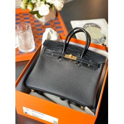 Hermes Hermès Birkin 25cm Touch Full Hand-Stitched: Glossy Crocodile Black Gold Hardware Out of Stock Hand-Stitched