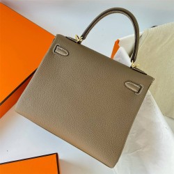 Hermes Hermès Kelly 25cm Togo Ck18 Elephant Grey Waxed Thread Gold Hardware Hand-Stitched