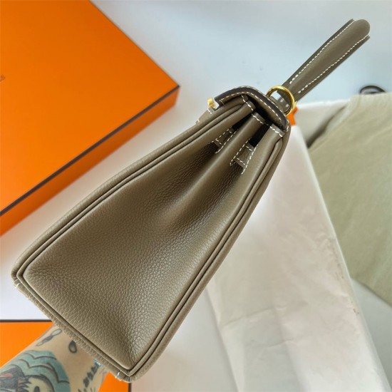 Hermes Hermès Kelly 25cm Togo Ck18 Elephant Grey Waxed Thread Gold Hardware Hand-Stitched