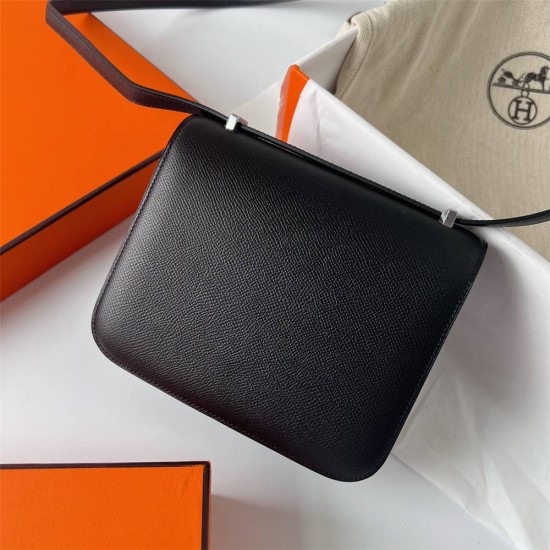 Hermes Hermès Constance 19cm Epsom Ck89 Black Waxed Thread Silver Hardware Hand-Stitched