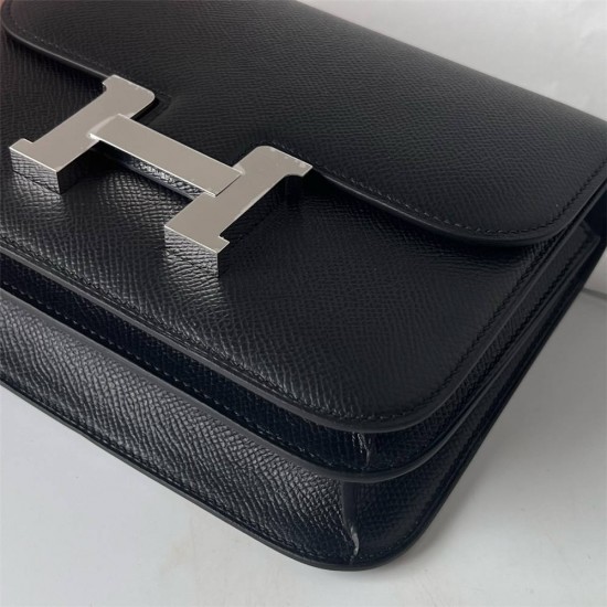 Hermes Hermès Constance 19cm Epsom Ck89 Black Waxed Thread Silver Hardware Hand-Stitched