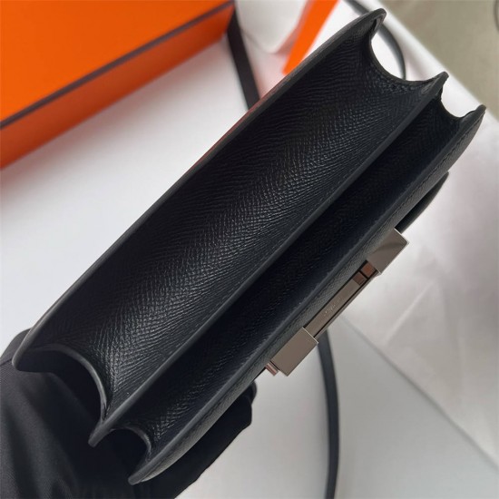 Hermes Hermès Constance 19cm Epsom Ck89 Black Waxed Thread Silver Hardware Hand-Stitched