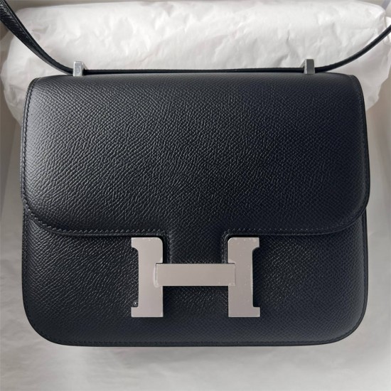 Hermes Hermès Constance 19cm Epsom Ck89 Black Waxed Thread Silver Hardware Hand-Stitched