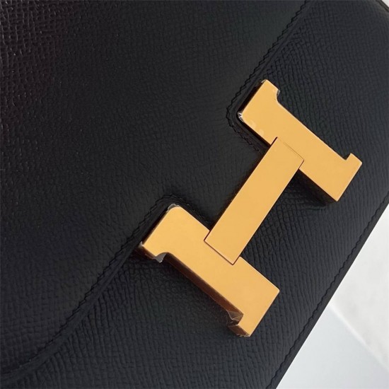 Hermes Hermès Constance 19cm Epsom Ck89 Black Waxed Thread Gold Hardware Hand-Stitched