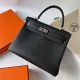 Hermes Hermès Kelly 25cm Togo Ck89 Black Waxed Thread Silver Hardware Hand-Stitched