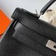 Hermes Hermès Kelly 25cm Togo Ck89 Black Waxed Thread Silver Hardware Hand-Stitched