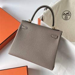 Hermes Hermès Kelly 25cm Togo M8 Asphalt Grey Waxed Thread Gold Hardware Hand-Stitched