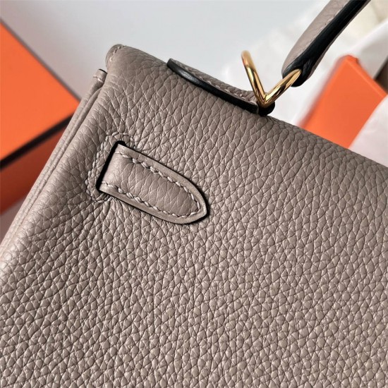 Hermes Hermès Kelly 25cm Togo M8 Asphalt Grey Waxed Thread Gold Hardware Hand-Stitched