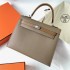 Hermes Hermès Kelly 25cm Triple Color Ck18 Elephant Grey/3G Chestnut/2S Sesame Waxed Thread Silver Hardware Hand-Stitched