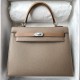 Hermes Hermès Kelly 25cm Triple Color Ck18 Elephant Grey/3G Chestnut/2S Sesame Waxed Thread Silver Hardware Hand-Stitched