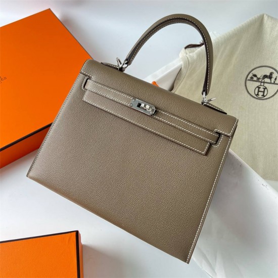 Hermes Hermès Kelly 25cm Epsom Ck18 Elephant Grey Waxed Thread Silver Hardware Hand-Stitched