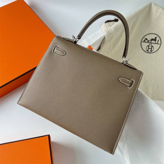 Hermes Hermès Kelly 25cm Epsom Ck18 Elephant Grey Waxed Thread Silver Hardware Hand-Stitched