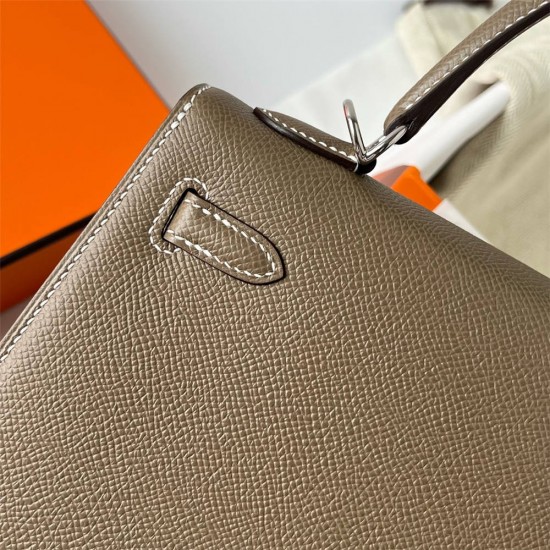 Hermes Hermès Kelly 25cm Epsom Ck18 Elephant Grey Waxed Thread Silver Hardware Hand-Stitched