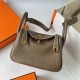 Hermes Hermès Mini Lindy 20cm Clemence Original Factory Leather Ck18 Elephant Grey Waxed Thread Gold Hardware Hand-Stitched