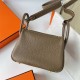 Hermes Hermès Mini Lindy 20cm Clemence Original Factory Leather Ck18 Elephant Grey Waxed Thread Gold Hardware Hand-Stitched