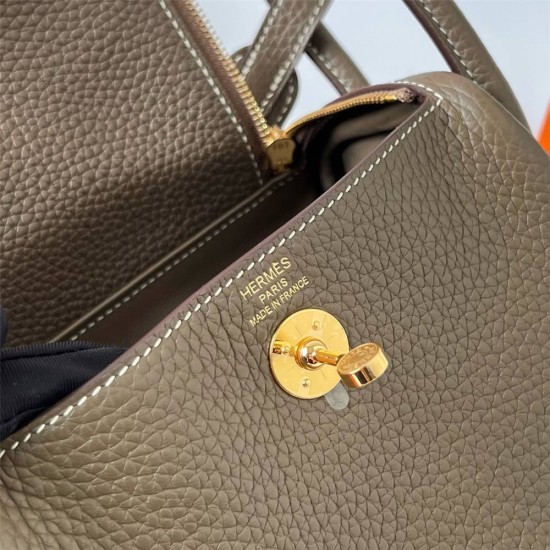 Hermes Hermès Mini Lindy 20cm Clemence Original Factory Leather Ck18 Elephant Grey Waxed Thread Gold Hardware Hand-Stitched