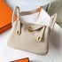 Hermes Hermès Mini Lindy 20cm Clemence Original Factory Top-Grade Cowhide Ck10 Milk White Waxed Thread Gold Hardware Hand-Stitched