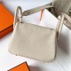 Hermes Hermès Mini Lindy 20cm Clemence Original Factory Top-Grade Cowhide Ck10 Milk White Waxed Thread Gold Hardware Hand-Stitched