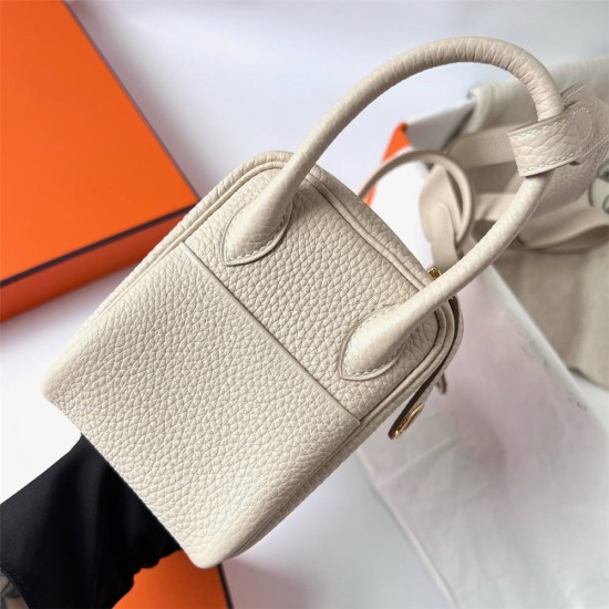 Hermes Hermès Mini Lindy 20cm Clemence Original Factory Top-Grade Cowhide Ck10 Milk White Waxed Thread Gold Hardware Hand-Stitched